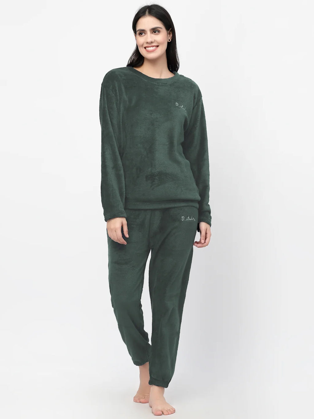 Woolen Fleece Winter Warm Night Suit for Women