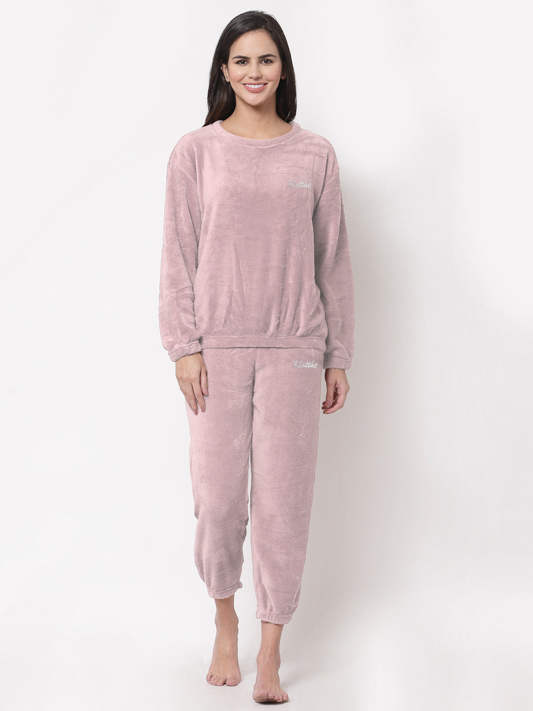 Woolen Fleece Winter Warm Night Suit for Women