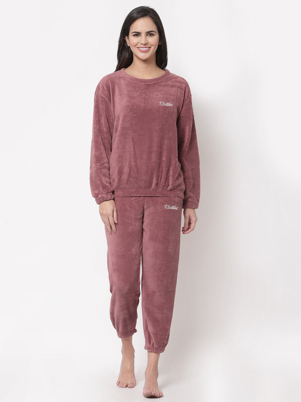 Woolen Fleece Winter Warm Night Suit for Women