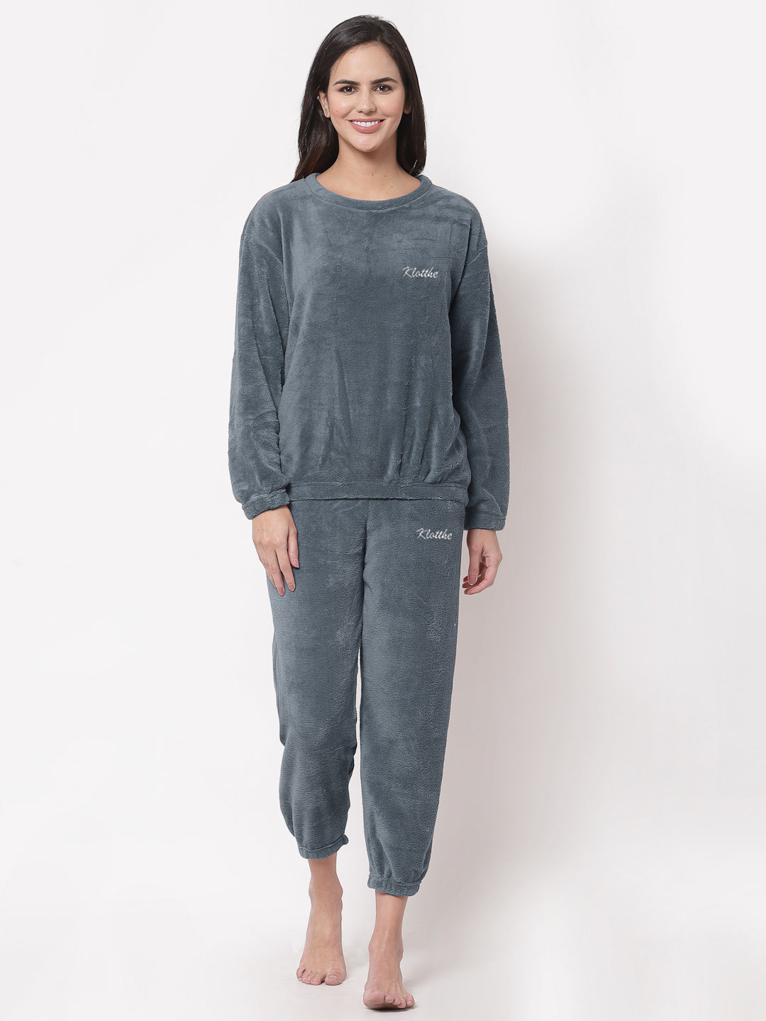 Woolen Fleece Winter Warm Night Suit for Women
