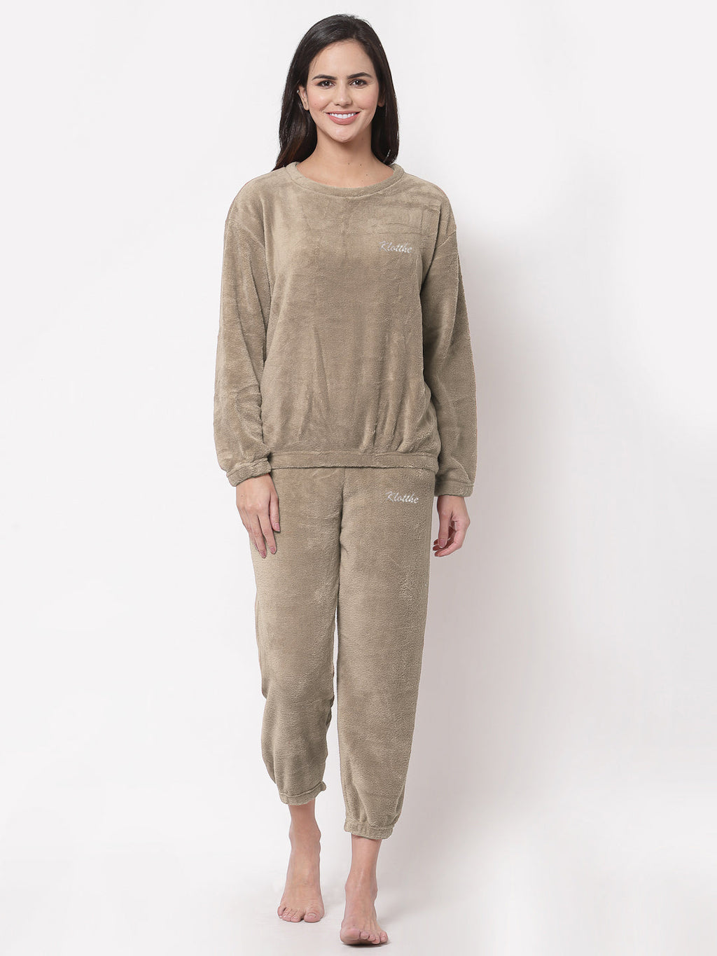 Woolen Fleece Winter Warm Night Suit for Women