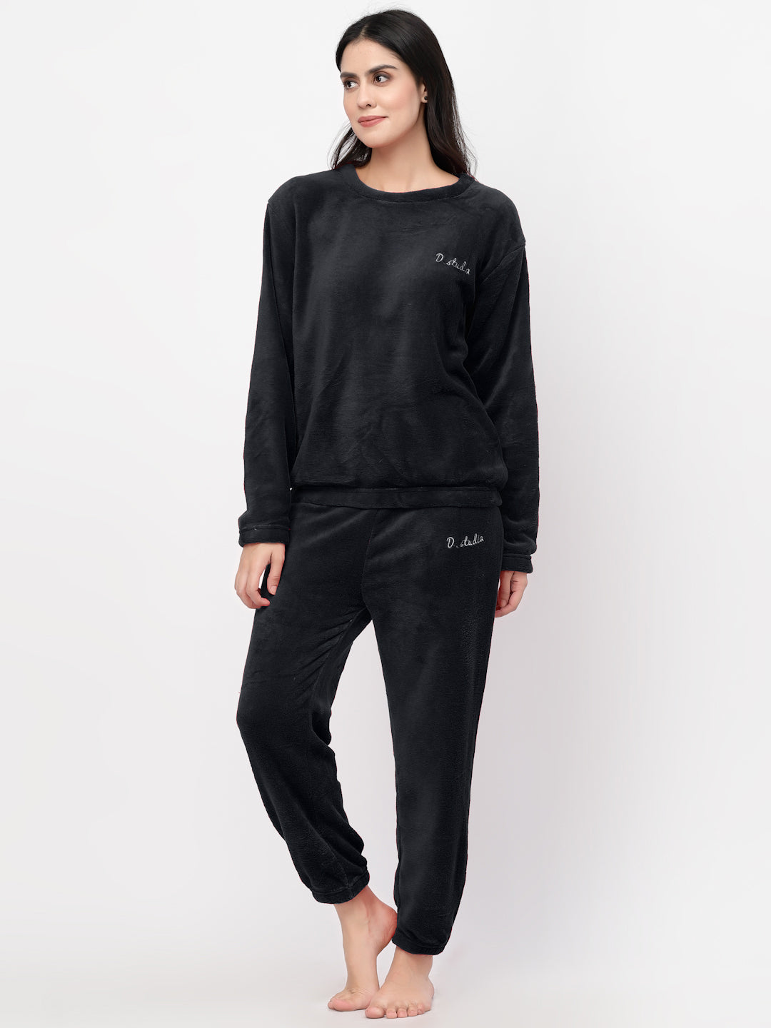 Woolen Fleece Winter Warm Night Suit for Women
