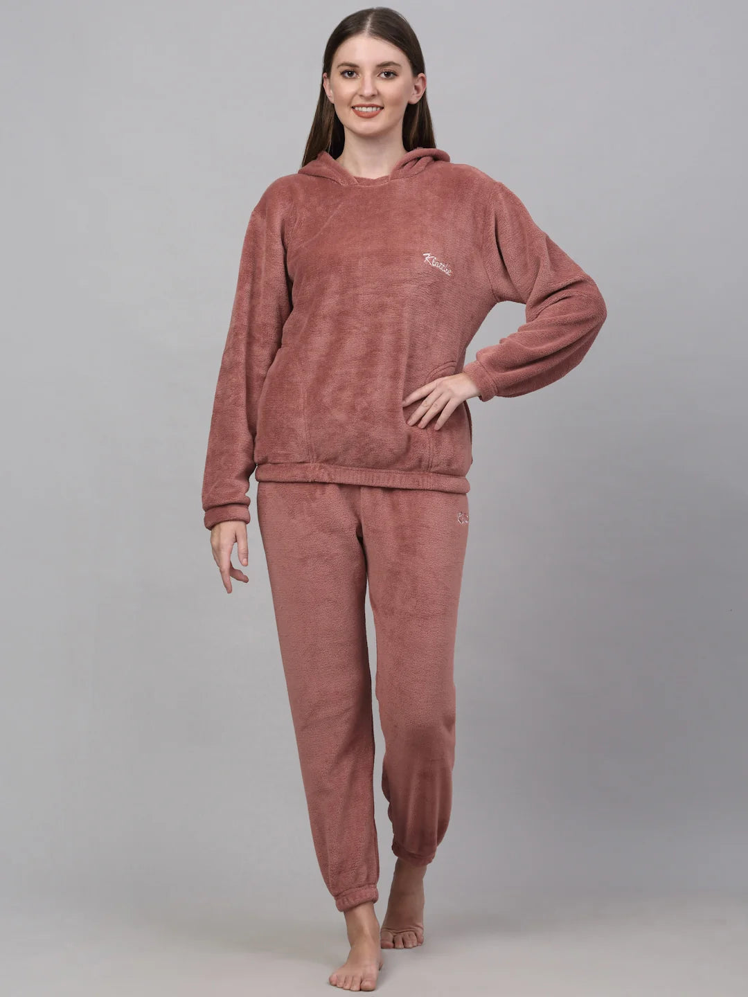 Woolen Fleece Winter Warm Night Suit for Women