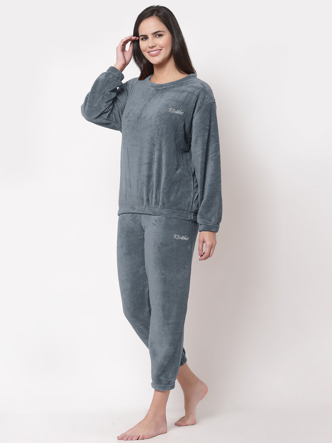 Woolen Fleece Winter Warm Night Suit for Women