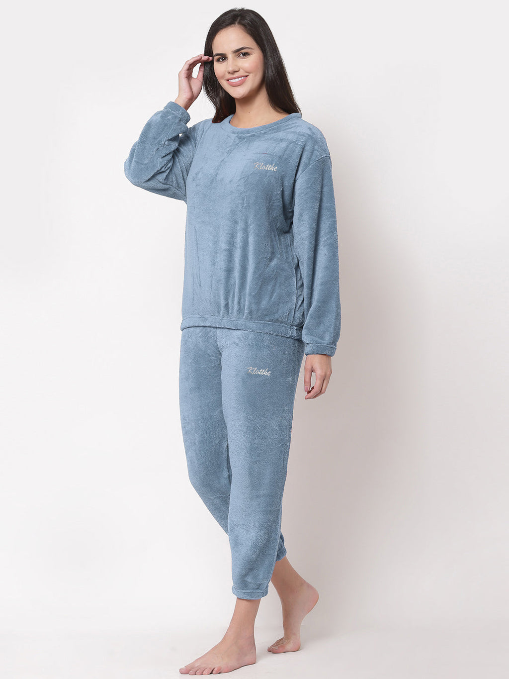 Woolen Fleece Winter Warm Night Suit for Women