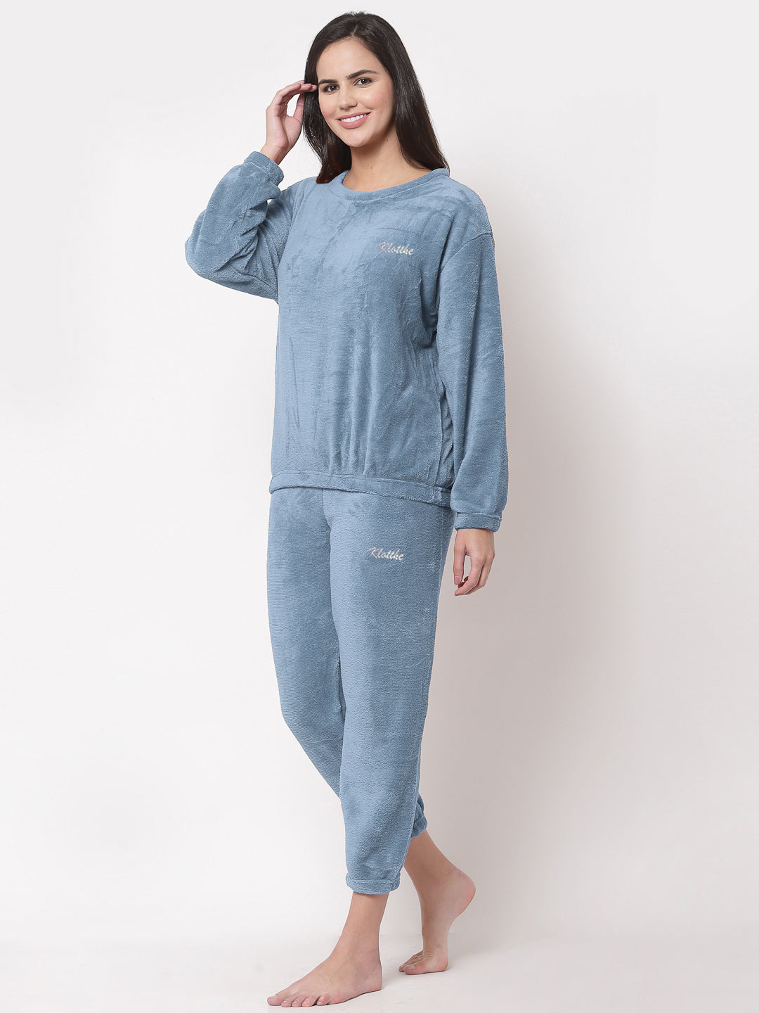 Woolen Fleece Winter Warm Night Suit for Women