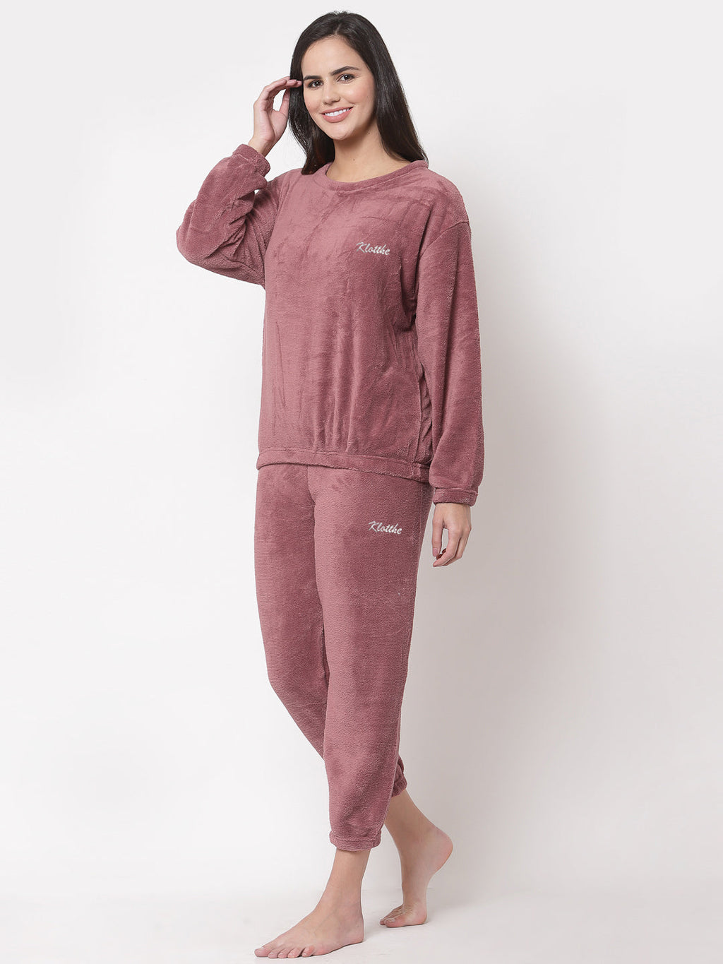 Woolen Fleece Winter Warm Night Suit for Women