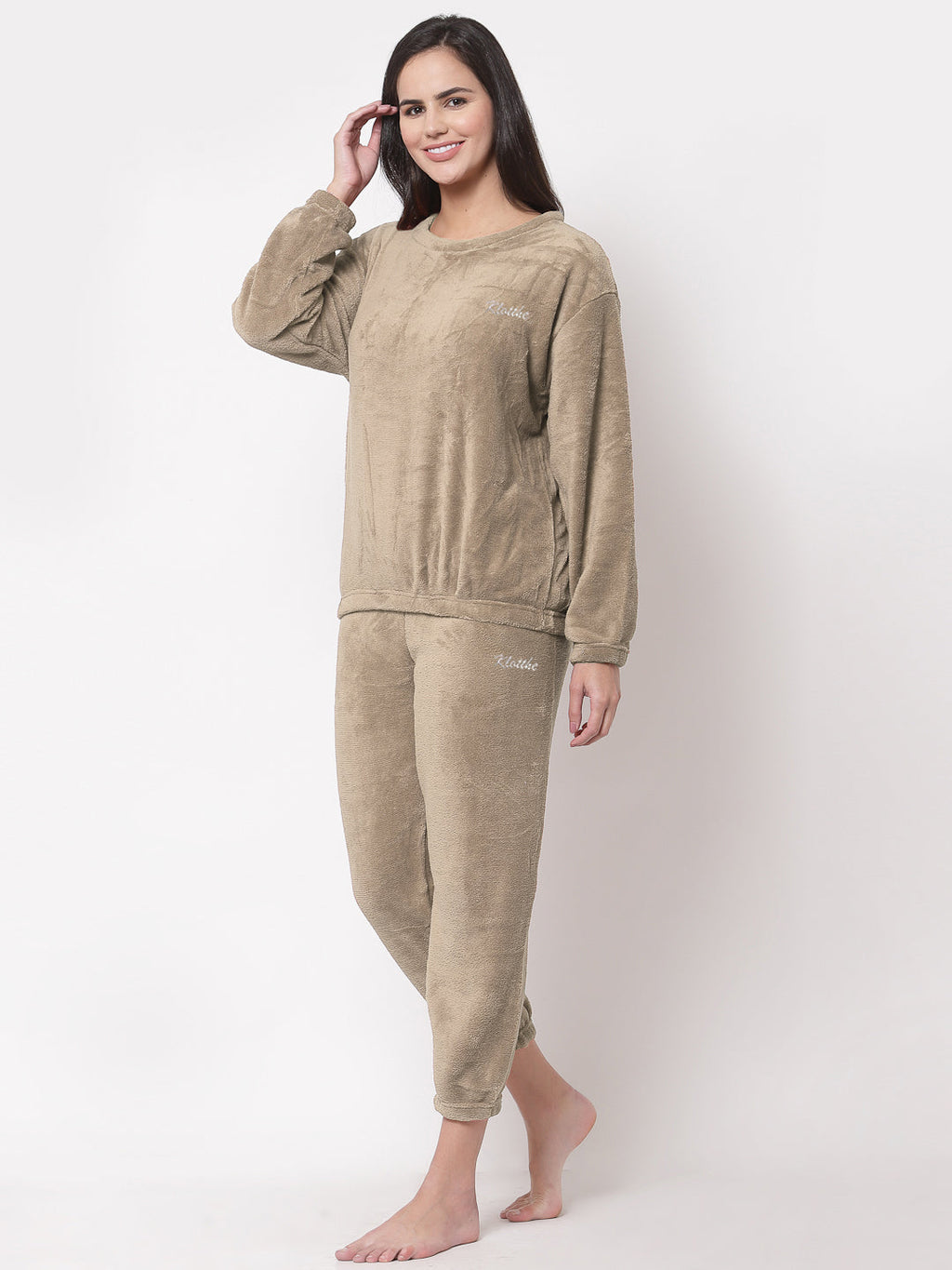 Woolen Fleece Winter Warm Night Suit for Women