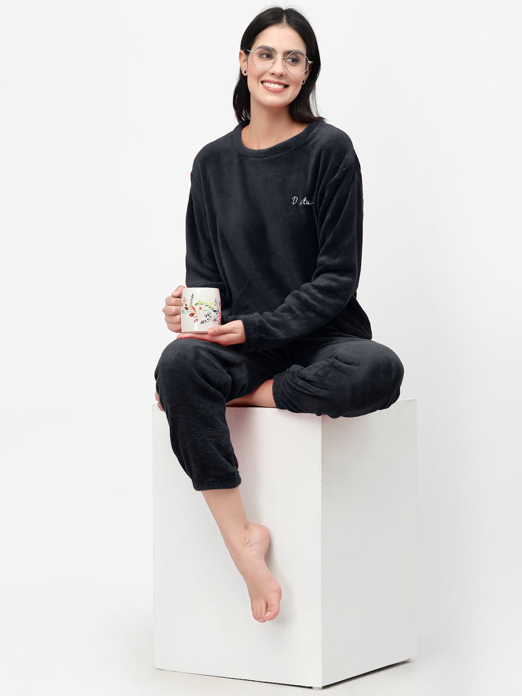 Woolen Fleece Winter Warm Night Suit for Women