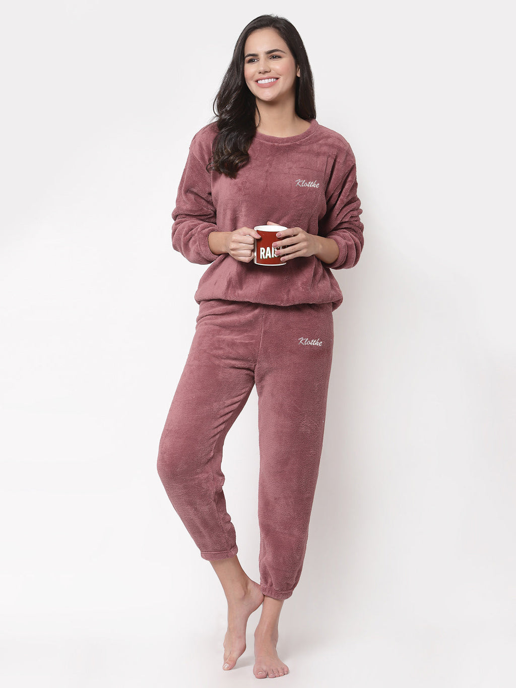 Woolen Fleece Winter Warm Night Suit for Women