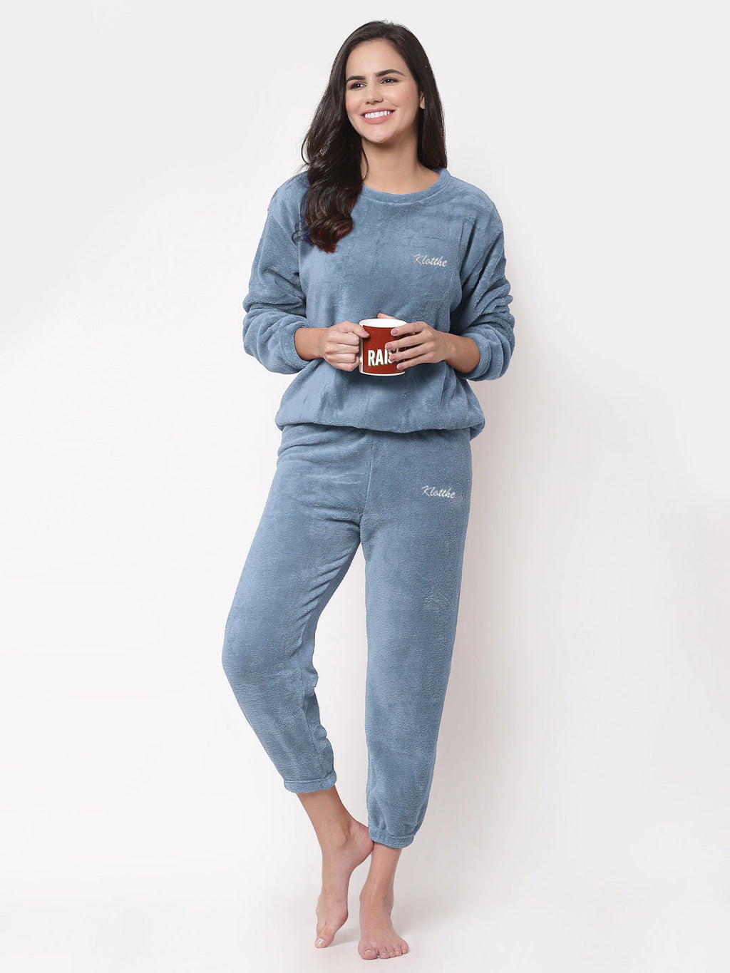 Woolen Fleece Winter Warm Night Suit for Women