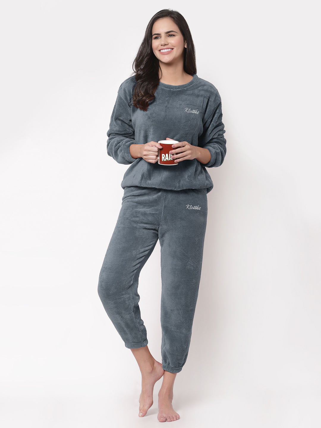 Woolen Fleece Winter Warm Night Suit for Women