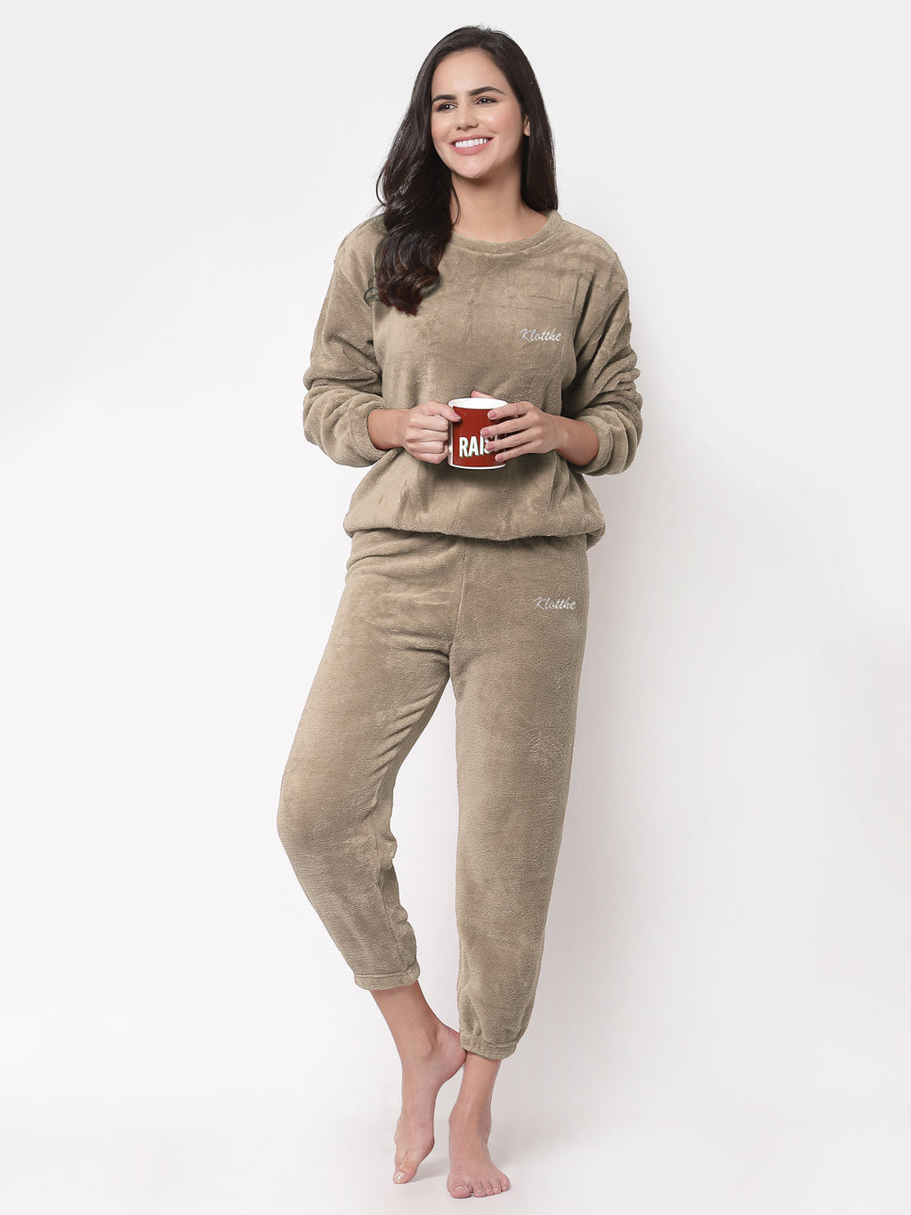Woolen Fleece Winter Warm Night Suit for Women