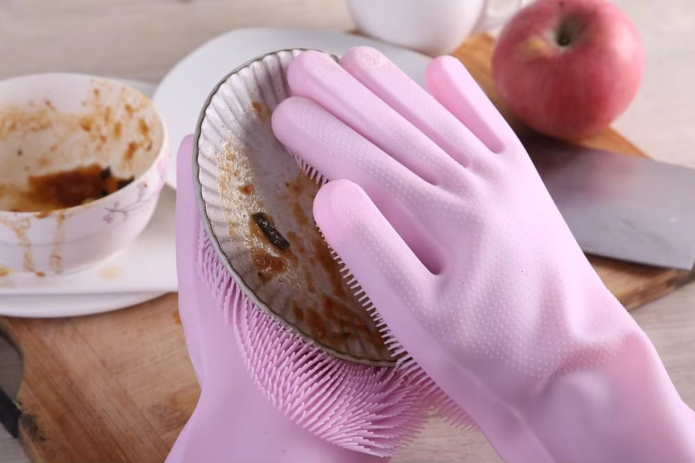 Silicone Dish Washing Gloves – Non-Slip Waterproof Scrubber Gloves for Kitchen Cleaning