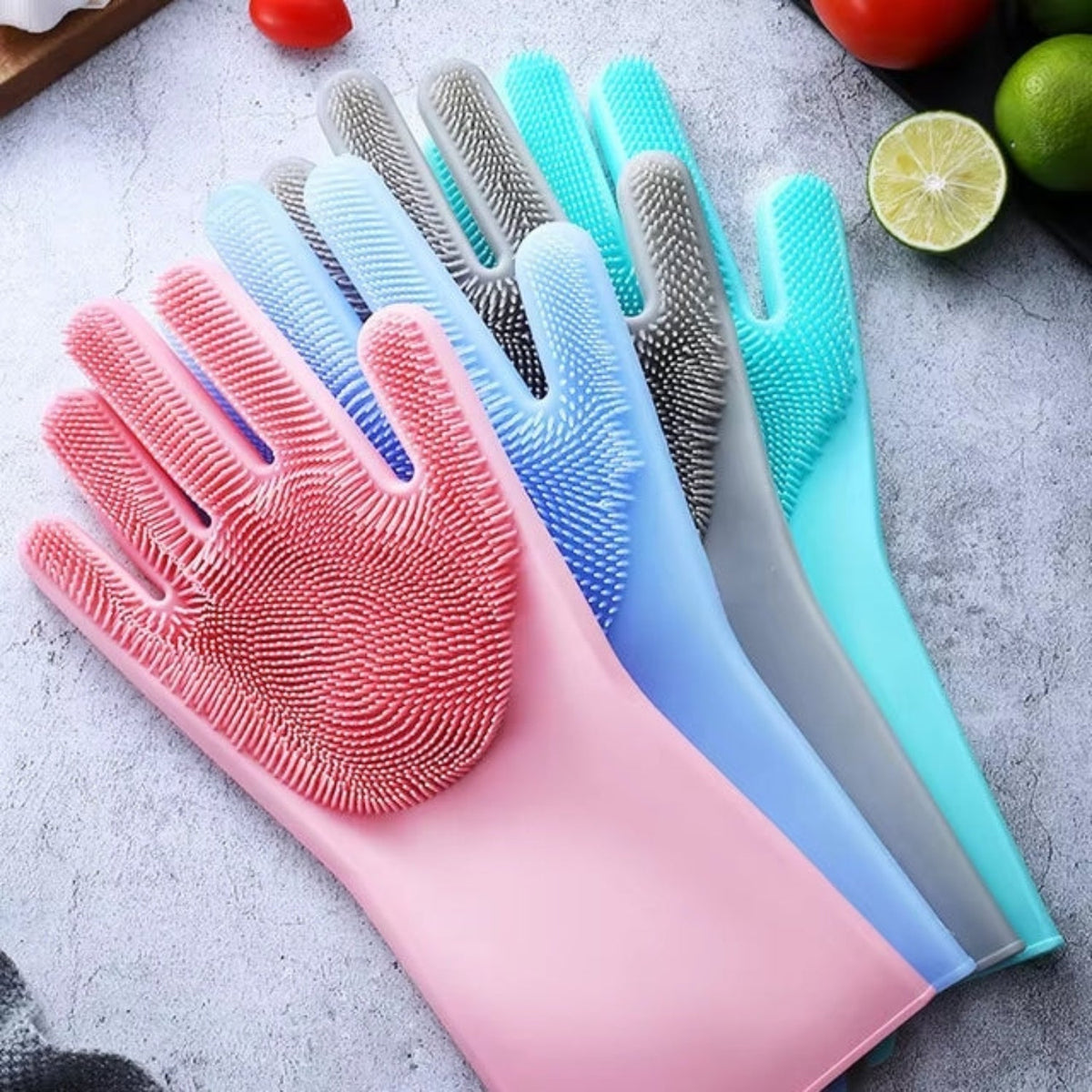 Silicone Dish Washing Gloves – Non-Slip Waterproof Scrubber Gloves for Kitchen Cleaning
