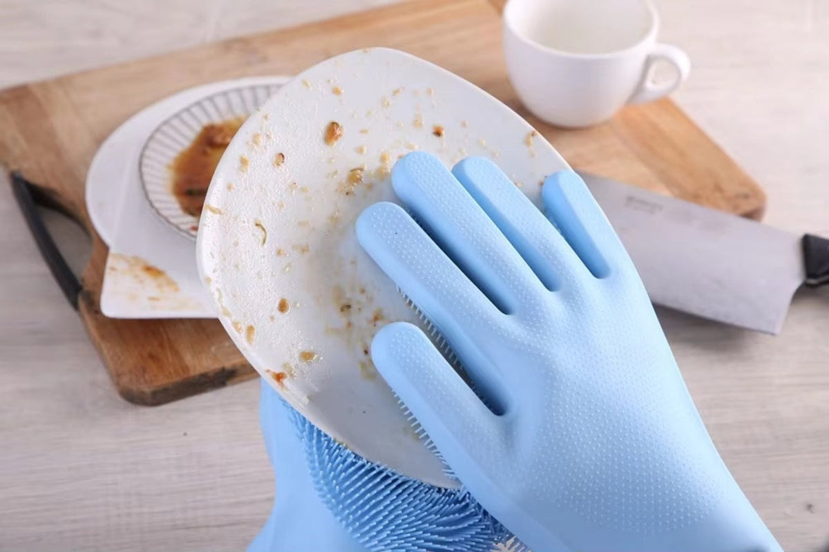 Silicone Dish Washing Gloves – Non-Slip Waterproof Scrubber Gloves for Kitchen Cleaning